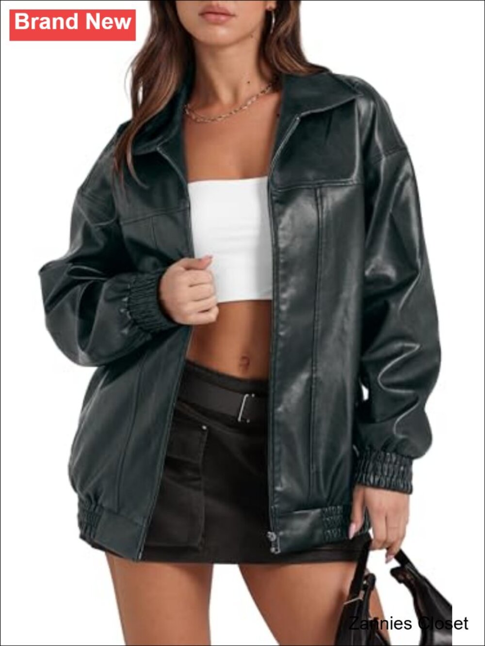 ✨ Oversized Faux Leather Moto Bomber Jacket Women Y2K Retro Zip Coat